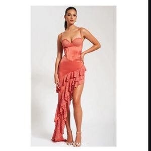 Elegant Coral Ruffle Dress